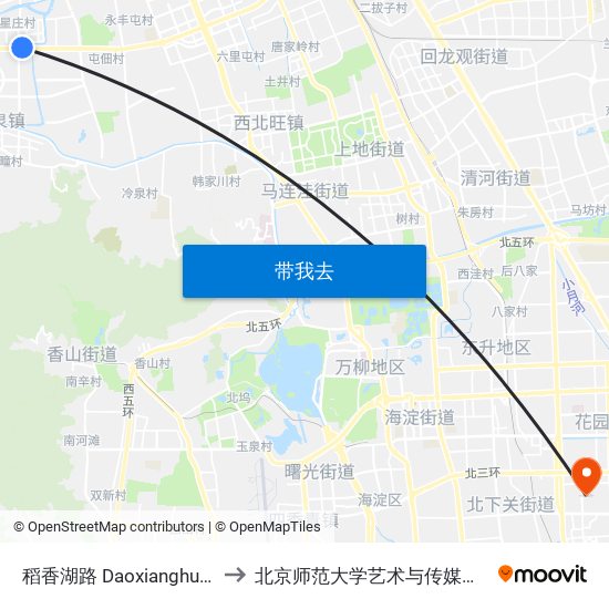 稻香湖路 Daoxianghu Lu to 北京师范大学艺术与传媒学院 map