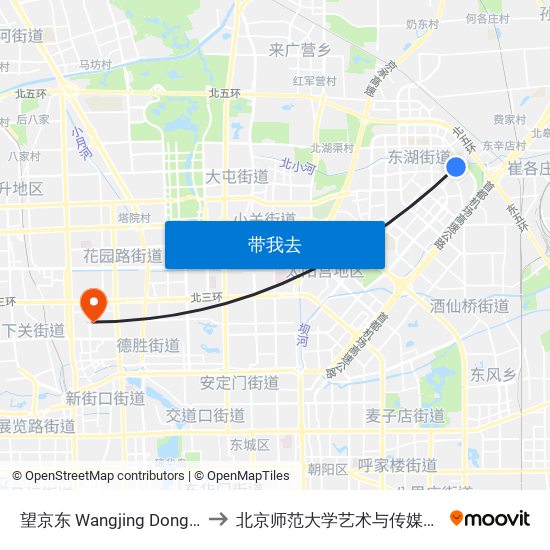 望京东 Wangjing Dong (E) to 北京师范大学艺术与传媒学院 map