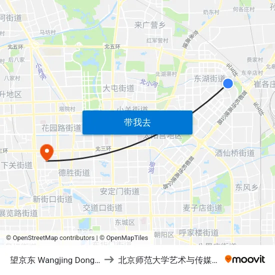 望京东 Wangjing Dong (E) to 北京师范大学艺术与传媒学院 map