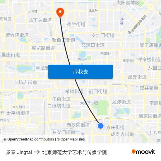 景泰  Jingtai to 北京师范大学艺术与传媒学院 map