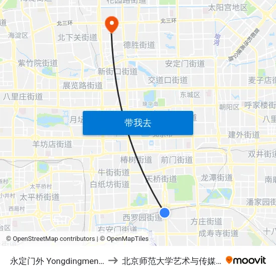 永定门外 Yongdingmen Wai to 北京师范大学艺术与传媒学院 map
