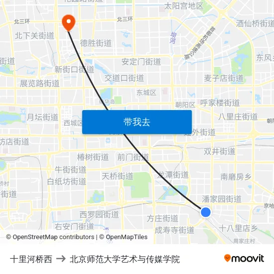 十里河桥西 to 北京师范大学艺术与传媒学院 map
