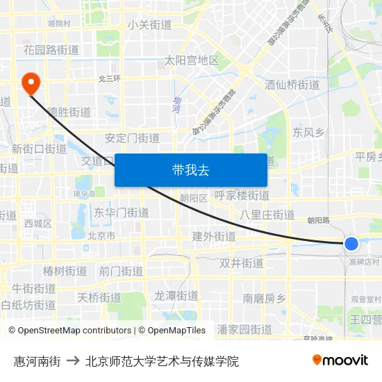 惠河南街 to 北京师范大学艺术与传媒学院 map
