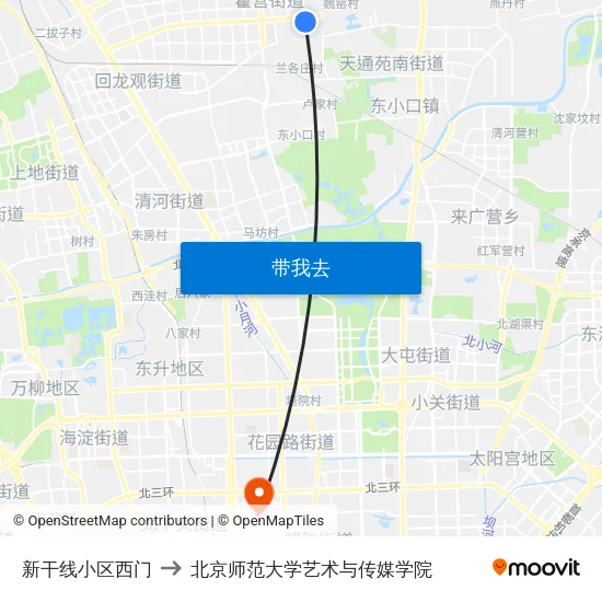 新干线小区西门 to 北京师范大学艺术与传媒学院 map
