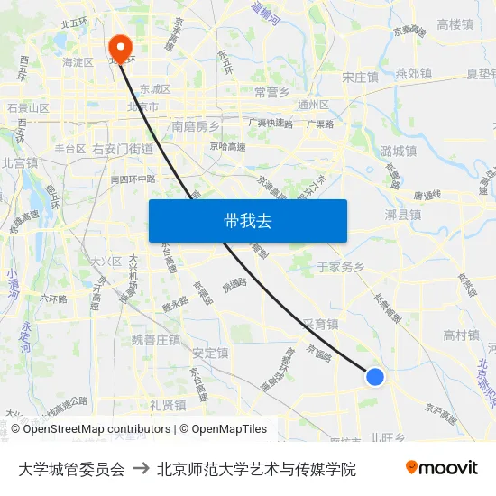 大学城管委员会 to 北京师范大学艺术与传媒学院 map