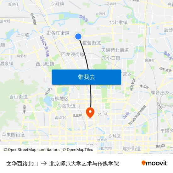 文华西路北口 to 北京师范大学艺术与传媒学院 map
