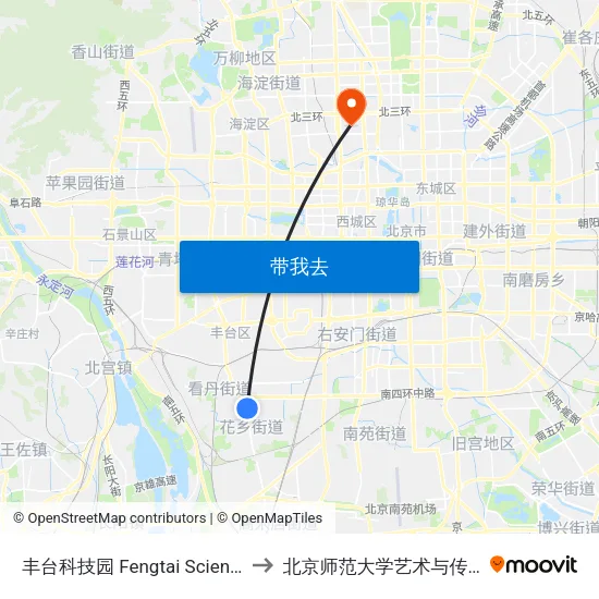 丰台科技园 Fengtai Science Park to 北京师范大学艺术与传媒学院 map