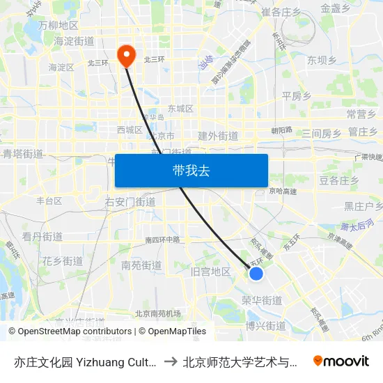 亦庄文化园 Yizhuang Culture Park to 北京师范大学艺术与传媒学院 map