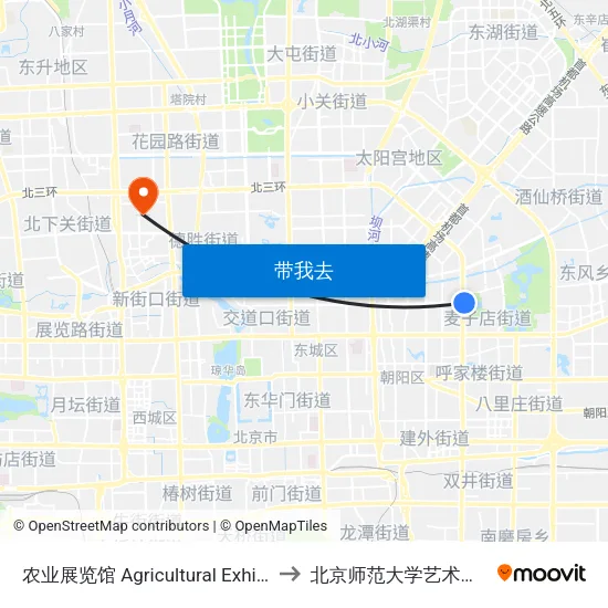 农业展览馆 Agricultural Exhibition Center to 北京师范大学艺术与传媒学院 map