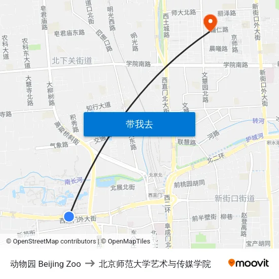 动物园 Beijing Zoo to 北京师范大学艺术与传媒学院 map