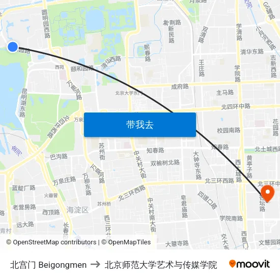 北宫门 Beigongmen to 北京师范大学艺术与传媒学院 map