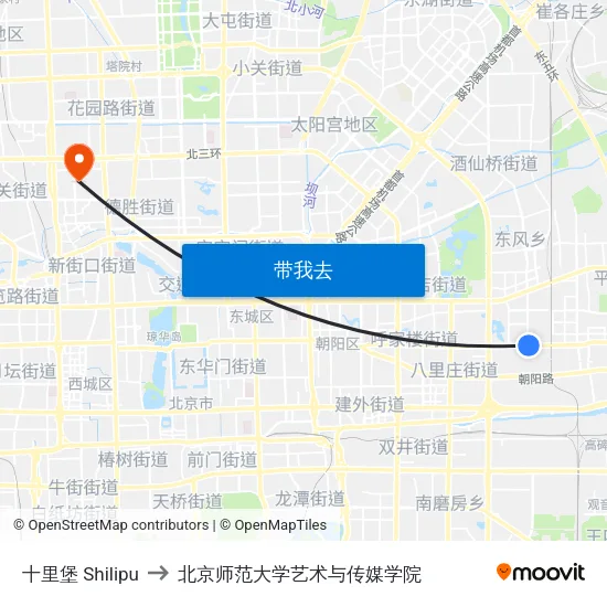 十里堡 Shilipu to 北京师范大学艺术与传媒学院 map