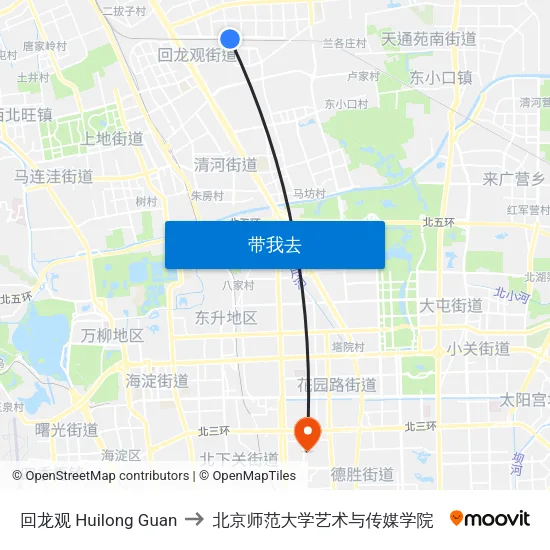 回龙观 Huilong Guan to 北京师范大学艺术与传媒学院 map