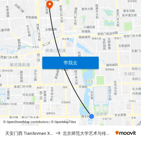 天安门西 Tian'Anmen XI (W) to 北京师范大学艺术与传媒学院 map
