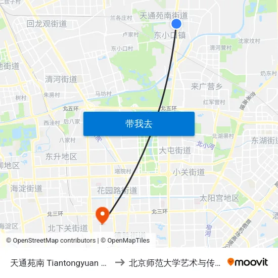 天通苑南 Tiantongyuan Nan (S) to 北京师范大学艺术与传媒学院 map