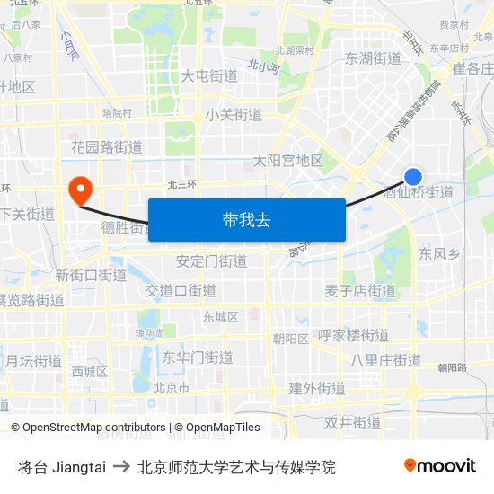 将台 Jiangtai to 北京师范大学艺术与传媒学院 map