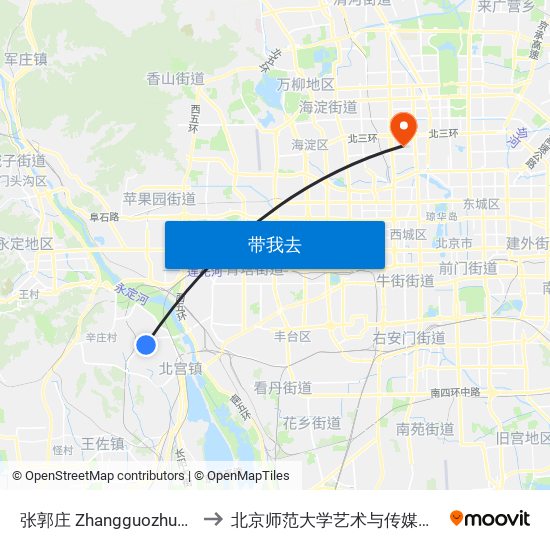 张郭庄 Zhangguozhuang to 北京师范大学艺术与传媒学院 map