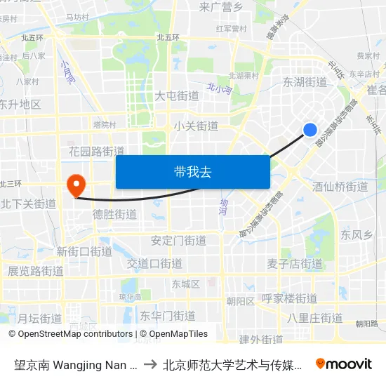 望京南 Wangjing Nan (S) to 北京师范大学艺术与传媒学院 map