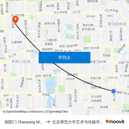 朝阳门 Chaoyang Men to 北京师范大学艺术与传媒学院 map