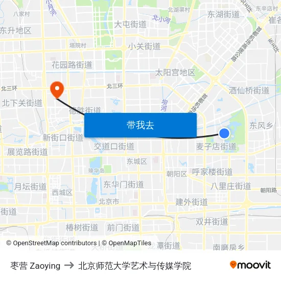 枣营 Zaoying to 北京师范大学艺术与传媒学院 map