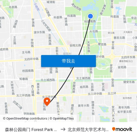 森林公园南门 Forest Park South Gate to 北京师范大学艺术与传媒学院 map