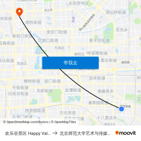 欢乐谷景区 Happy Valley to 北京师范大学艺术与传媒学院 map