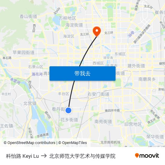 科怡路 Keyi Lu to 北京师范大学艺术与传媒学院 map