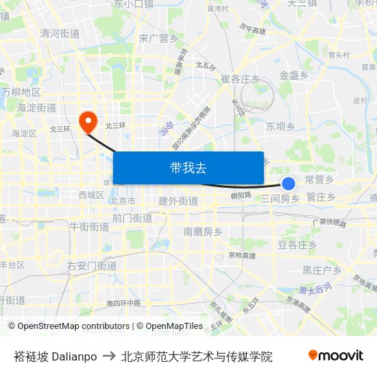 褡裢坡 Dalianpo to 北京师范大学艺术与传媒学院 map