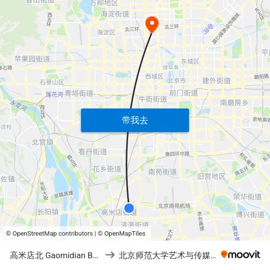 高米店北 Gaomidian Bei(N) to 北京师范大学艺术与传媒学院 map