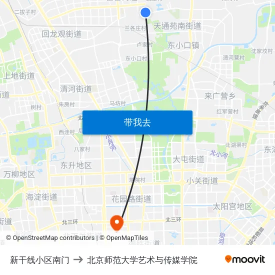 新干线小区南门 to 北京师范大学艺术与传媒学院 map