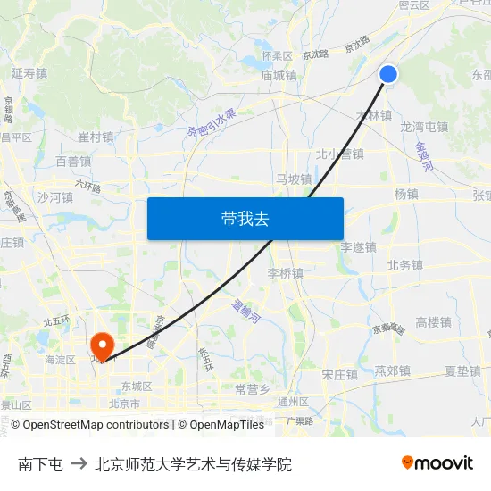 南下屯 to 北京师范大学艺术与传媒学院 map