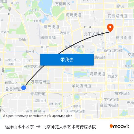 远洋山水小区东 to 北京师范大学艺术与传媒学院 map
