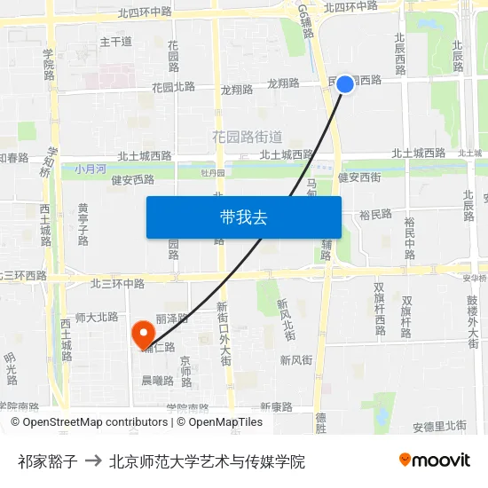 祁家豁子 to 北京师范大学艺术与传媒学院 map