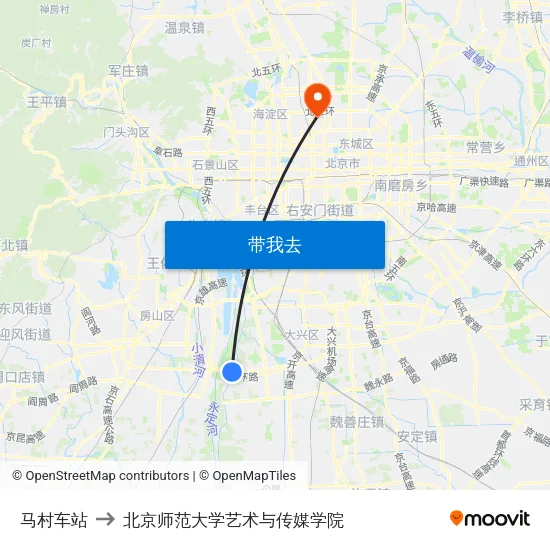 马村车站 to 北京师范大学艺术与传媒学院 map