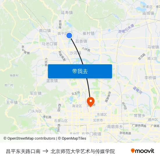 昌平东关路口南 to 北京师范大学艺术与传媒学院 map