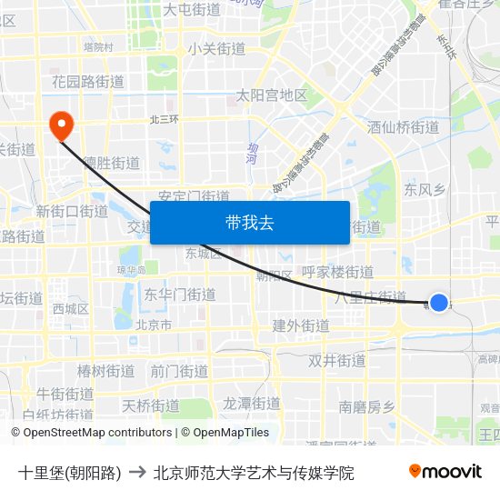 十里堡(朝阳路) to 北京师范大学艺术与传媒学院 map