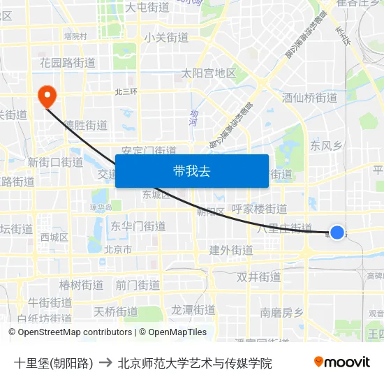 十里堡(朝阳路) to 北京师范大学艺术与传媒学院 map