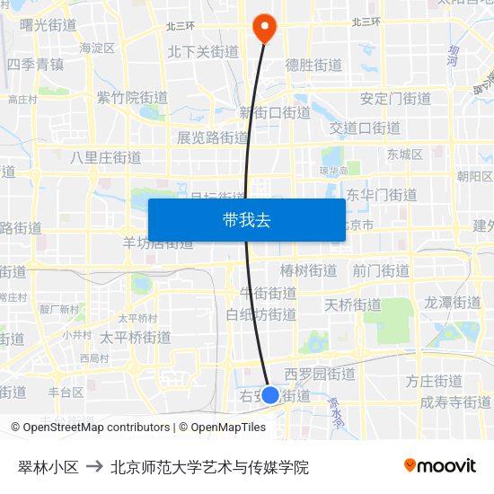 翠林小区 to 北京师范大学艺术与传媒学院 map