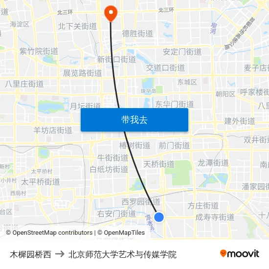 木樨园桥西 to 北京师范大学艺术与传媒学院 map