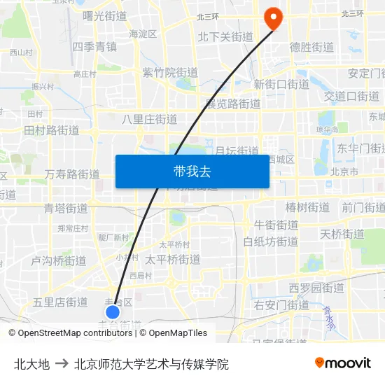 北大地 to 北京师范大学艺术与传媒学院 map