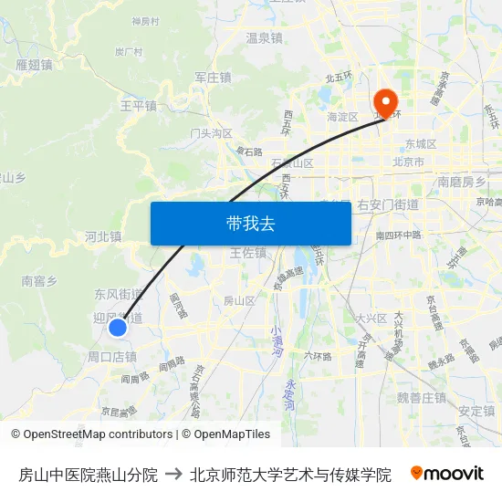 房山中医院燕山分院 to 北京师范大学艺术与传媒学院 map