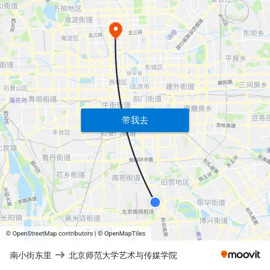 南小街东里 to 北京师范大学艺术与传媒学院 map