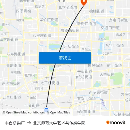 丰台桥梁厂 to 北京师范大学艺术与传媒学院 map