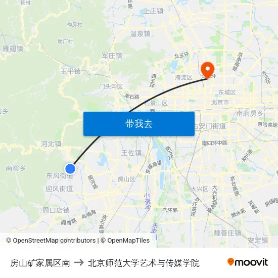 房山矿家属区南 to 北京师范大学艺术与传媒学院 map
