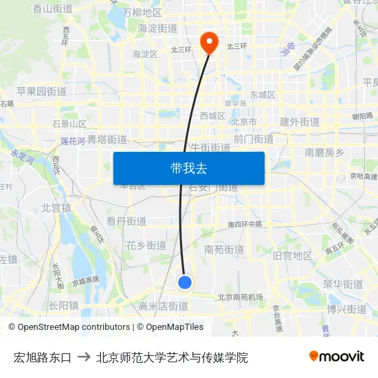 宏旭路东口 to 北京师范大学艺术与传媒学院 map