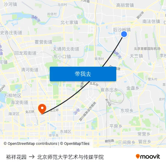 裕祥花园 to 北京师范大学艺术与传媒学院 map