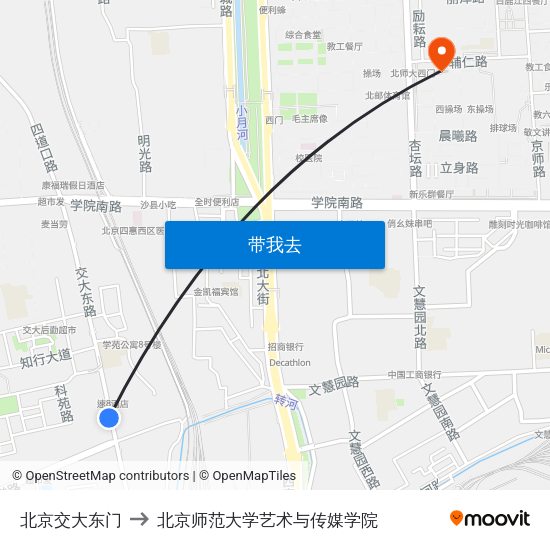 北京交大东门 to 北京师范大学艺术与传媒学院 map