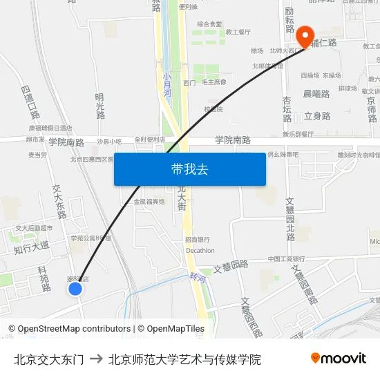 北京交大东门 to 北京师范大学艺术与传媒学院 map