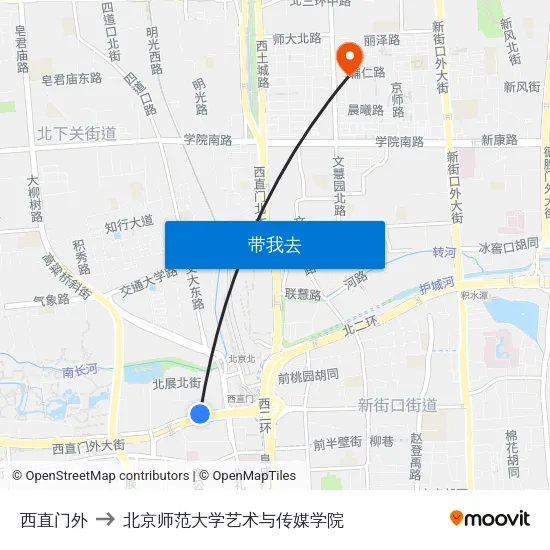 西直门外 to 北京师范大学艺术与传媒学院 map
