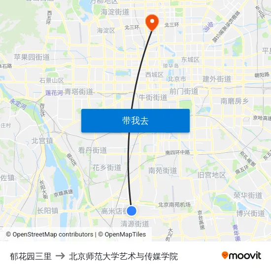 郁花园三里 to 北京师范大学艺术与传媒学院 map